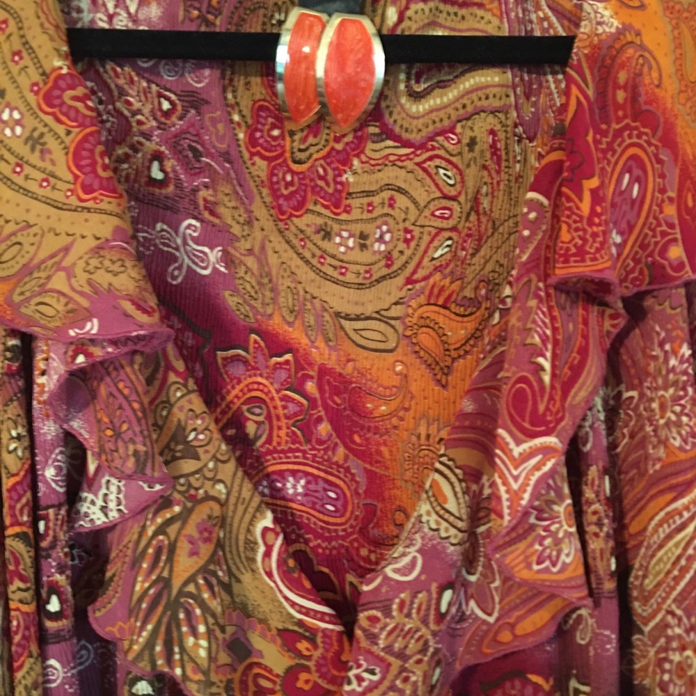 Fun, Paisley, Ruffle Blouse w FREE Earrings!